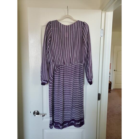 Vintage 70s Twin Girl of Hollywood Striped Cheetah Fun Purple Midi Dress, Medium - Picture 13 of 16